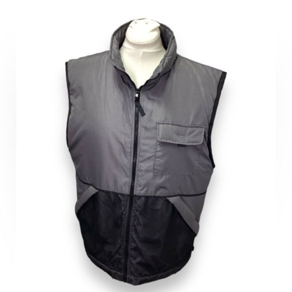 FLIPBOX Vintage Mens Full Zip Outdoor Puffer Vest, Gray/Black, size L